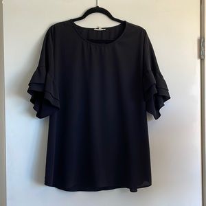 Ruffle sleeve black blouse